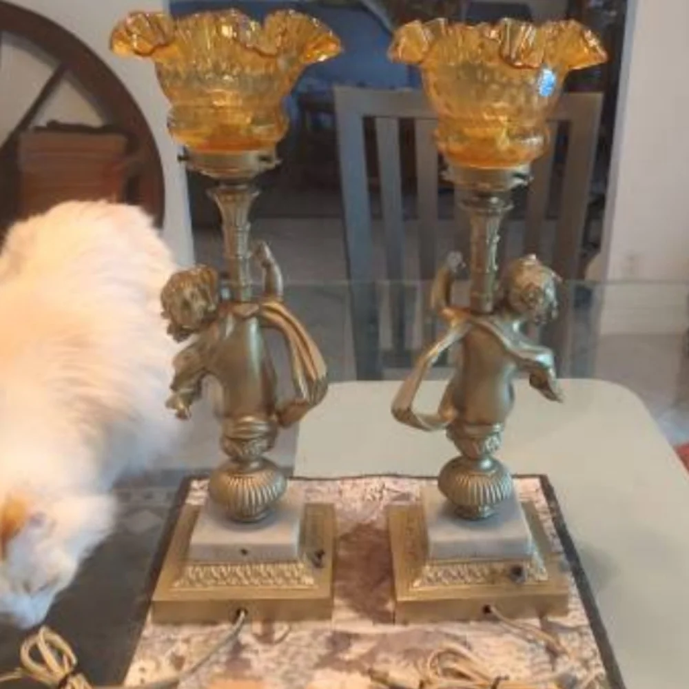 FENTON ANTIQUE CHERUB LAMPS - Picture 2 of 3